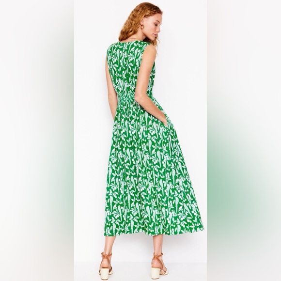 Boden Paloma Maxi Dress Green Parrot V Neck Smocked Waist Resort Coastal Size 4L - Picture 2 of 10